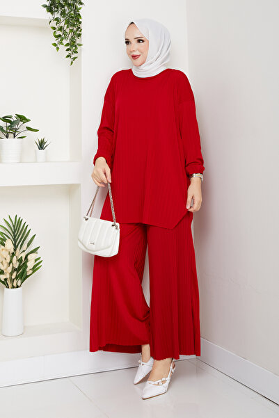 Asil Modest Piliseli Pantolonlu Kadın Takım