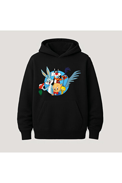 SVART WEAR سويت شيرت بقلنسوة بأكمام طويلة من القطن مطبوع عليه لوني تونز مع جي...