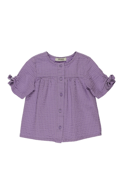 Panço Kız Lila Dokuma Yuvarlak Yaka Gömlek