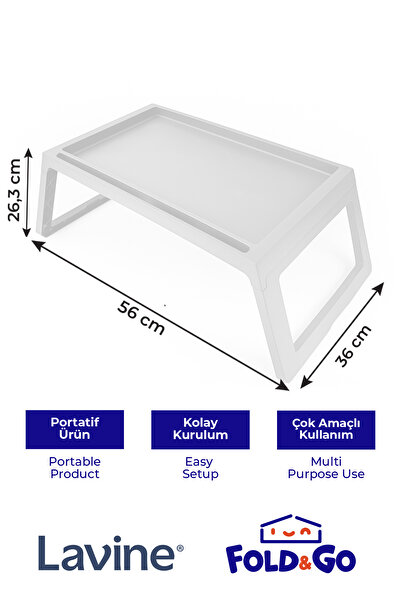 obido Lavine Fold&Go Katlanır Sehpa ”Beyaz” Tablet - Bilgisayar Sehpası Yatak Üstü Kahvaltı Masası