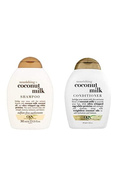 OGX (fostul Organix) Șampon nutritiv cu lapte de cocos 385 ml + Balsam 385 ml