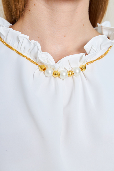 UNIQUE LADY Women's Ruffle Neckline Sleeveless Blouse with Pearl and Chain Detailing - Multiple Color Options