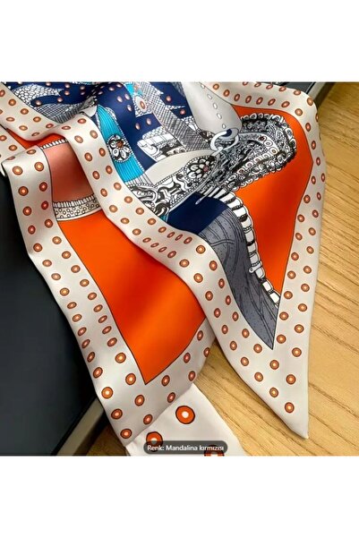 Dgt Luxury Geometric Printed, Decorative, Long Silk Satin Shawl Scarf 75X13