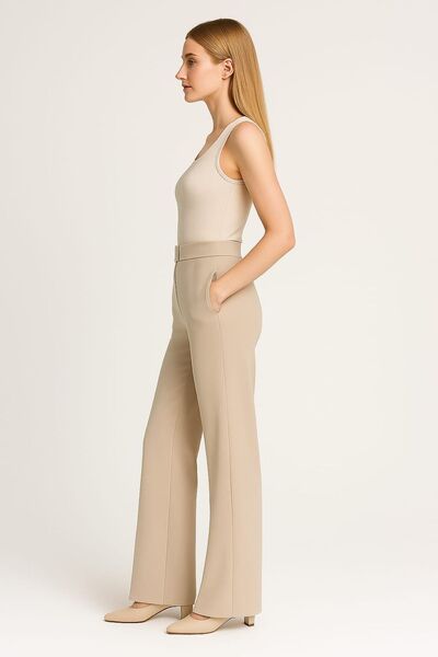 enmodaiçgiyim PRET PROMOȚIONAL Pantaloni Palazzo cu talie înaltă, cu închidere cu velcro, din lycra, pentru femei, culoare piatră