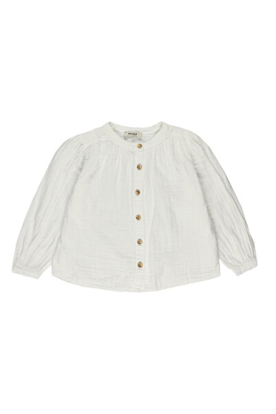 Panço Kız Beyaz Dokuma Yuvarlak Yaka Gömlek