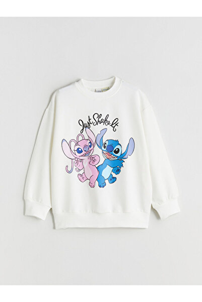 LC Waikiki LCW Kids Bisiklet Yaka Stitch ve Angel Baskılı Kız Çocuk Sweatshirt