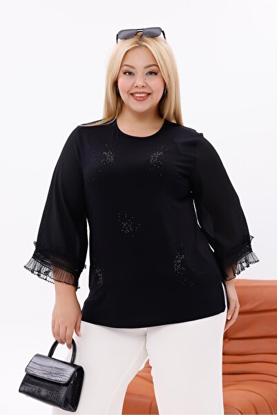 Siyezen Plus Size Sleeves Spanish Tulle Ruffle Blouse