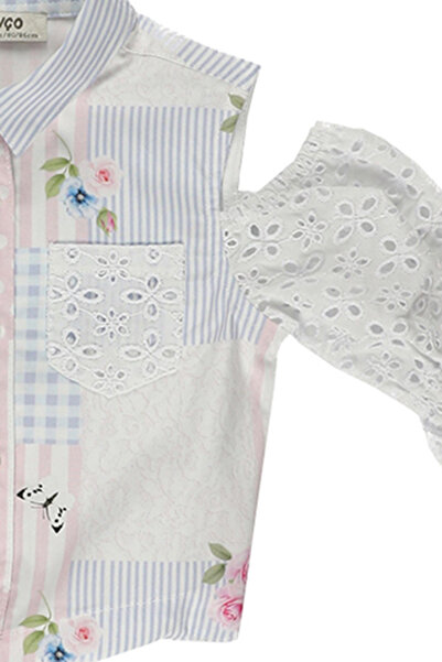 Panço Kız Beyaz Dokuma Gömlek Yaka Gömlek