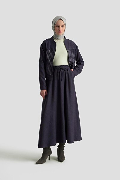 Armine TREND Woven Line Sequin Garnished Skirt Double Suit Navy Blue 25Kt663