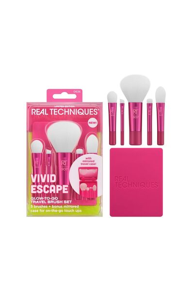 Real Techniques Vivid Escape Glow-To-Go Travel Makeup Brush Set, 6-piece