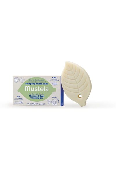 Mustela Vegan Shampoo and Cleanser Solid, with Olive and Avocado Oil, Body and Hair, Kids from 3 Yea