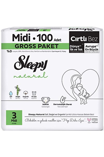 Sleepy Natural Bebek Bezi Gross Paket 3 Beden 4-9 Kg 100 Adet