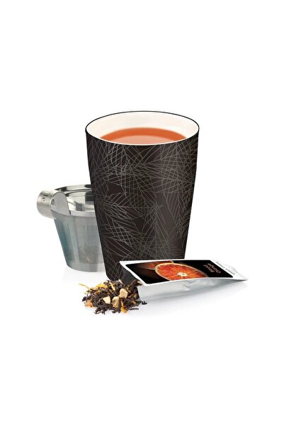 Tea Forte Cană de ceai din ceramică cu pereți dubli și infuzor din oțel inoxidabil Kati Noir -