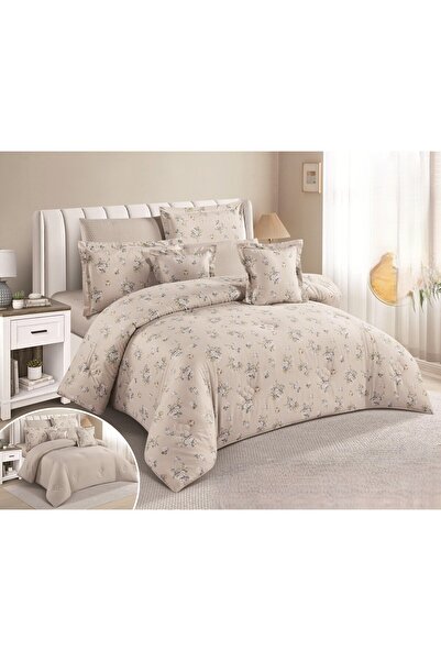 NAGAMA مفرش نفر ونص فخم وأنيق مشجر قطن 100% وجهين طقم لحاف 5 قطع مقاس 230*180سم