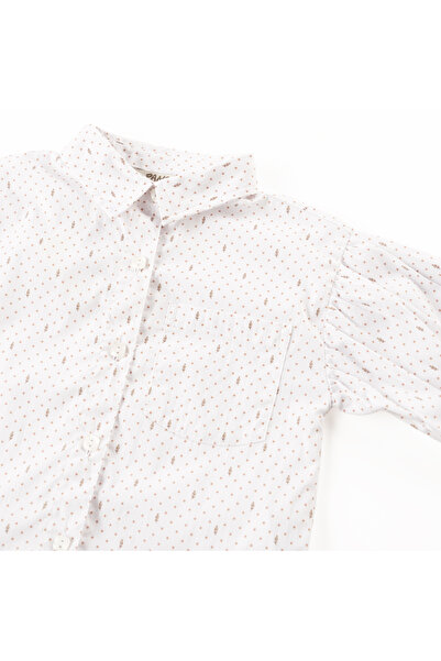 Panço Kız Beyaz Dokuma Gömlek Yaka Gömlek