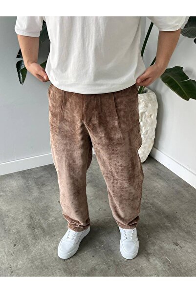 Gambocci Men's High Waist Baggy Corduroy Pants