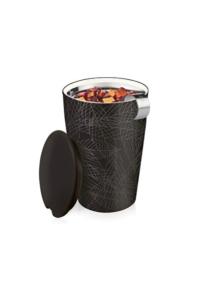Tea Forte Cană de ceai din ceramică cu pereți dubli și infuzor din oțel inoxidabil Kati Noir -