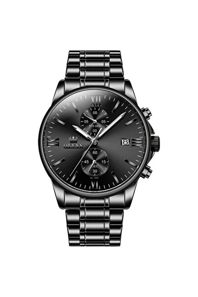 OLEVS Ceas bărbătesc cu cuarț analogic din oțel negru cu dată