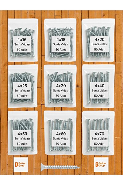Genel Markalar Ağaç Ve Sunta Vidası Seti – 4 Mm Çap / Toplam 450 Vida / 9 Boy...