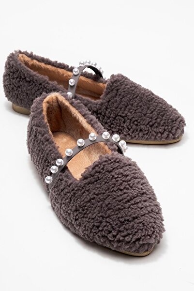 CCWAY AYAKKABI Γυναικεία Παπούτσια Σπίτι με Πέρλες Ζώνες ΓΚΡΙ