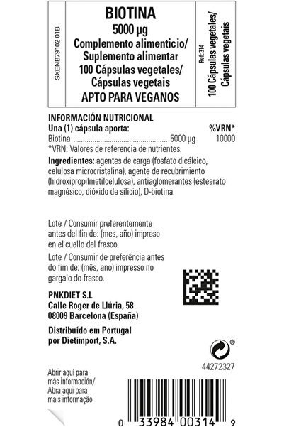 Solgar BIOTIN Super Strength 5000mcg - 100 vegetarian capsules - EU-Compliant