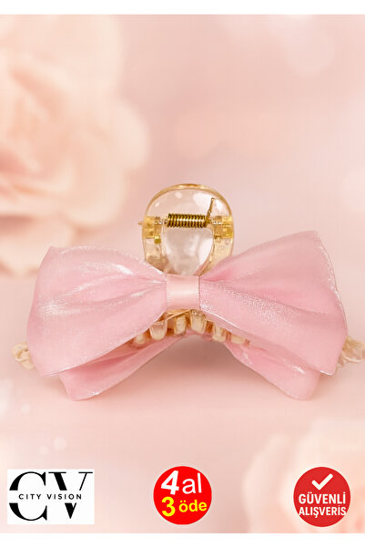 cityvision Cataramă cu fundă dublă din satin roz strălucitor 11 cm