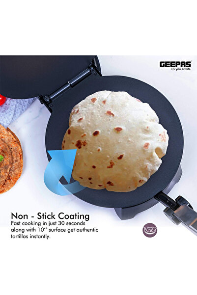 Geepas Electric Tortilla Maker GCM6125N with 1200W Power, Non-Stick Double Plates, Temperature Contr