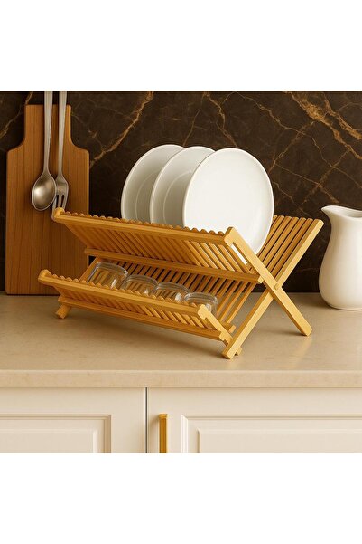 ENYAZA(2024) Bambu Bulaşık Sepeti Bambu Tabaklık Bulaşıklık 46 Cm Bambu Bulaşık Sepeti Bambu Tabaklık Organizer