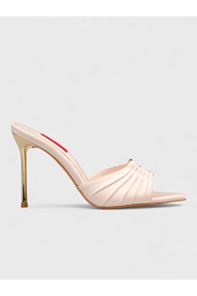 Sadık Yılmaz Women's summer 11cm thin heeled slippers - 574 56657 - beige satin