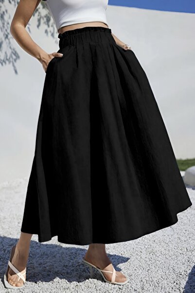 Baby xclub Fusta maxi din bumbac cu talie înaltă, elastică, cu buzunare, cu tăietură largi