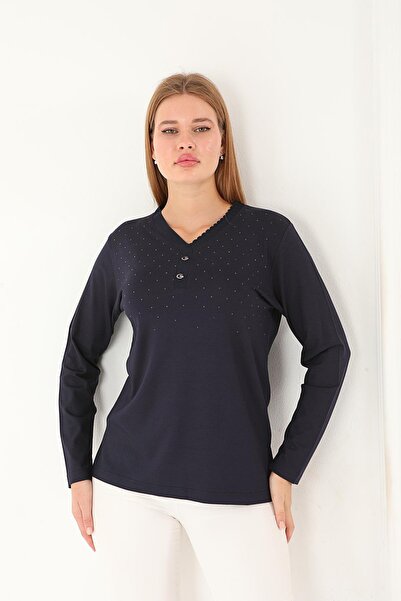 Lanze بلوزة مرسيريزد بطبعة حجرية ورقبة على شكل حرف V