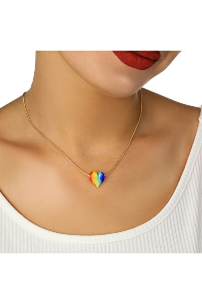 GÜNEBAKAN AKSESUAR Murano gökkuşağı çelik kolye