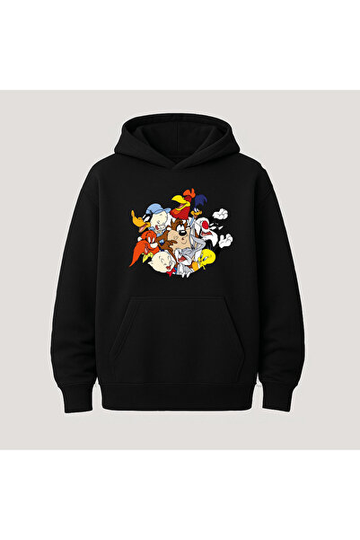 SVART WEAR Looney Tunes Baskılı Kanguru Cepli Pamuklu Kapüşonlu Uzun Kollu Ho...