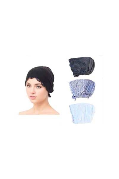 SOLOBUY Set of Hats for Headscarf, 3 pieces, Color Black, White, Gray, Lace, Muslim Clothing