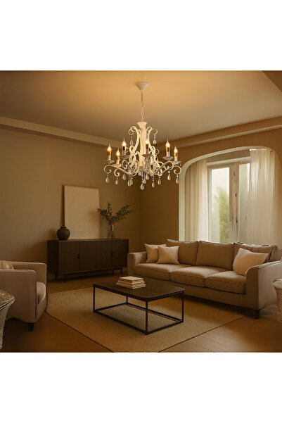 Alista Home Candelabru DELLI SANTI 6 xE 14, Diametru 49 cm, Alb, Inaltime Reglabila