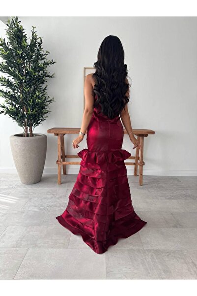 Generic Plain shiny layered evening dress