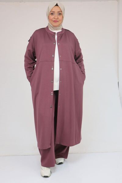 Eslina 57035 Μοντέρνο κοστούμι με λεπτομέρεια με κουμπωτά και επιλογές χρώματος - Dusty Rose