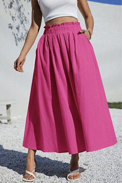 Baby xclub Cotton High Waist Elastic Waist Pocketed Loose Fit Maxi Skirt