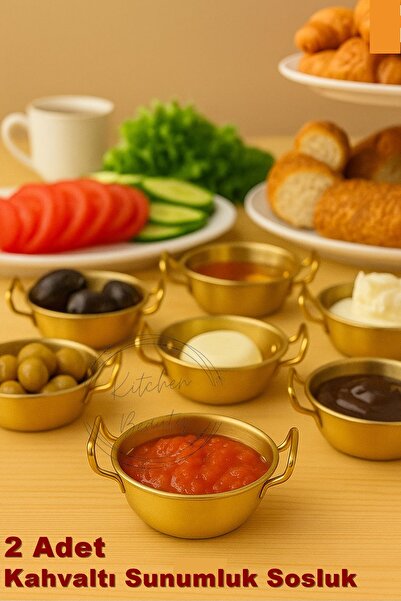 İndirimKap 2 Adet Gold Kahvaltı Sunumluk Sosluk – Metal Çift Kulplu Dekoratif...