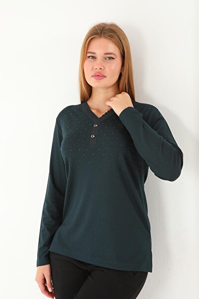 Lanze بلوزة مرسيريزد بطبعة حجرية ورقبة على شكل حرف V