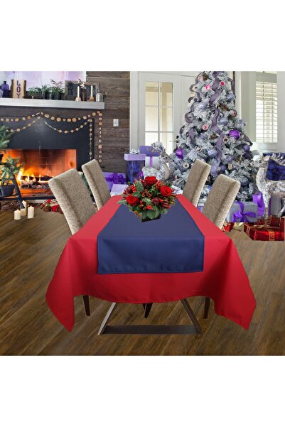 Kotonia Home Red tablecloth set with plain blue tablecloth Emma 05,cretonne, ...