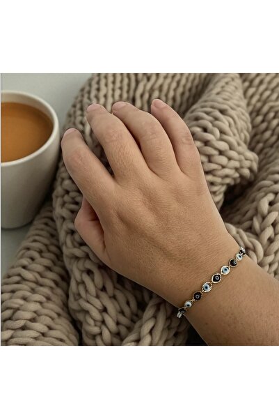 ALS Tasarım Dünyası Kadın Çelik Gold Renk Nazar Boncuklu Bileklik