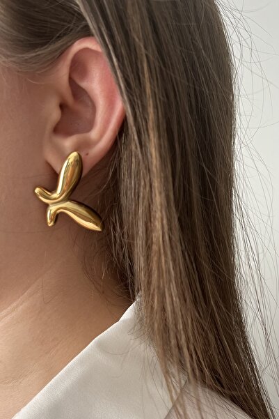 goccias Altın Rengi Soyut Formlu Kelebek Çelik Küpe