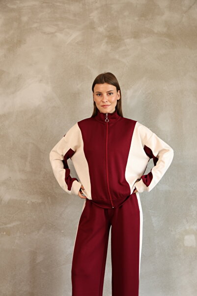 dignus Set de trening supradimensionat, garnit, cu fermoar, cu picior larg, d...