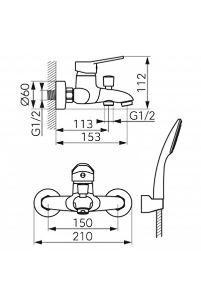 FERRO Wall-mounted bath-shower faucet, including shower set ISSO