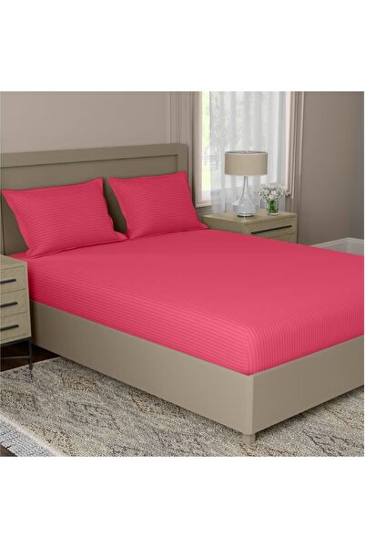 Sonia-home Bed cover set with elastic and pillowcases 50x75 cm, Finet damask, fuchsia, 140x200 cm