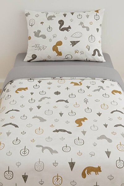 Nevresimatölyesi7 Sincaplı gri tek kişilik nevresim takımı/ yastık/çarşaf/nevresim