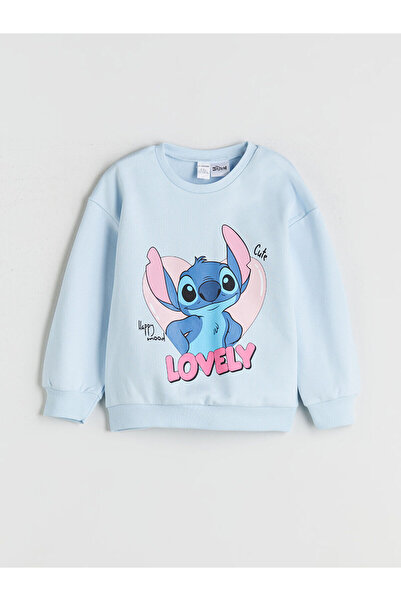 LC Waikiki LCW Kids Bisiklet Yaka Lilo ve Stitch Baskılı Kız Çocuk Sweatshirt