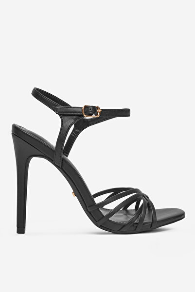 DeeZee Γυναικεία ψηλοτάκουνα σανδάλια με χαμηλό τακούνι, μαύρα στιλέτο 41