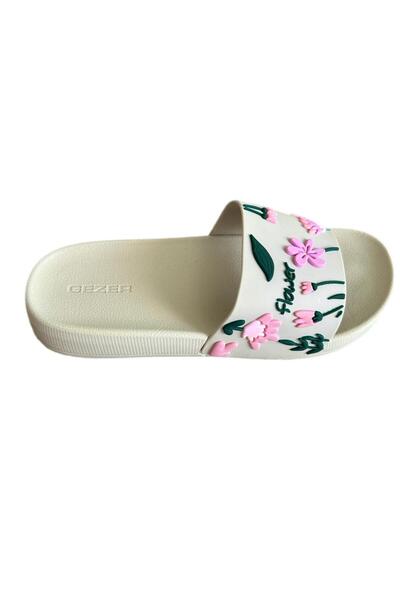 GEZER Women's Beige Flower Slippers